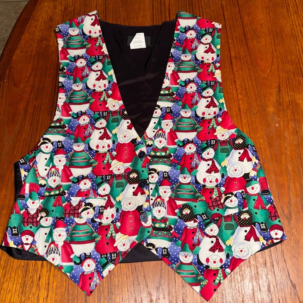 JLN Three Button Vest Colorful Festive Winter Snowman Themed Large Vintage